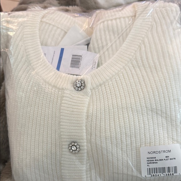 Sam Edelman Keegan Peplum Cardigan with Bedazzled button detail NWT XL Cream - Picture 10 of 15